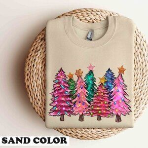 Christmas Sweatshirt Womens Xmas Holiday Sweater Christmas Tree Graphic Cozy 24